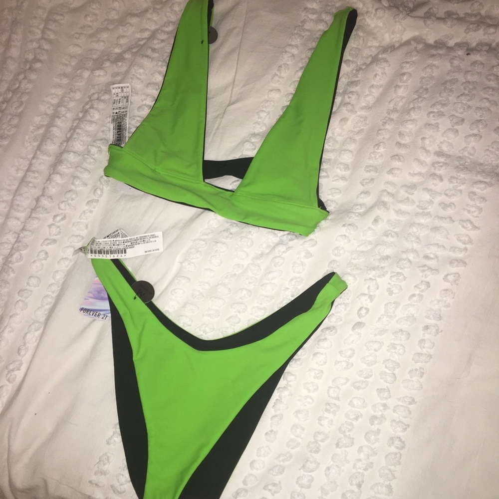 Reversible neon green/black bathing suit NWT